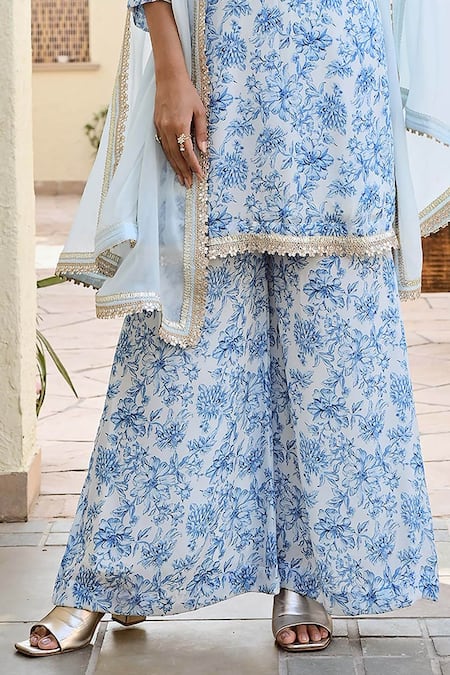 Buy Palak & Mehak Ivory Crepe, Organza Gota Patti, Embroidery Printed Kurta Set With Sheer Cape Buy_Palak & Mehak_Ivory Crepe, Organza Gota Patti, Embroidery Printed Kurta Set With Sheer Cape