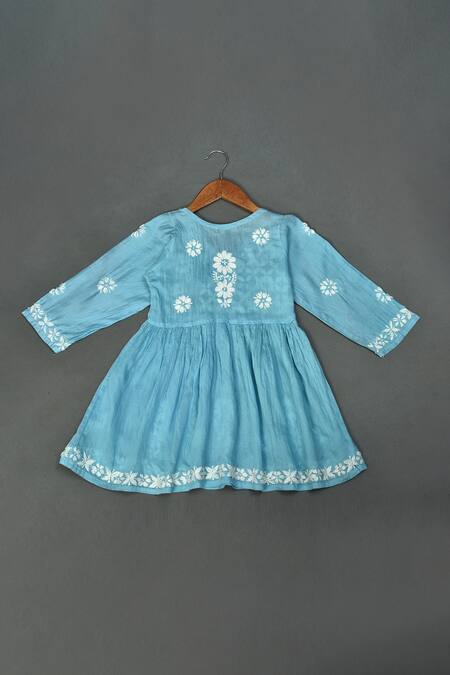 Buy_Maaikid_Blue Chanderi Embroidery Chikankari Kurta And Sharara Set _Online_at_Aza_Fashions