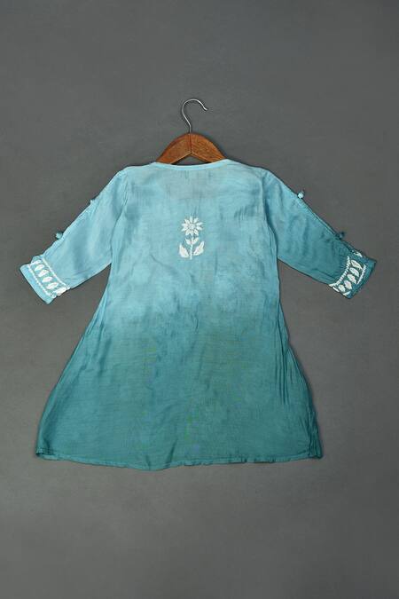 Buy_Maaikid_Blue Muslin Embroidery Ombre Chikankari Kurta And Sharara Set _Online_at_Aza_Fashions