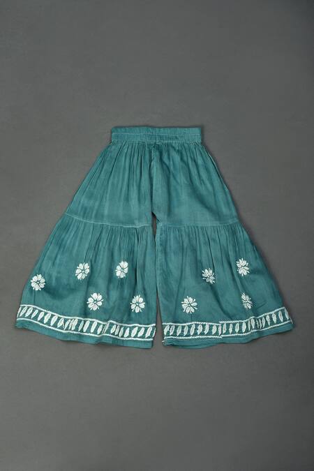 Shop_Maaikid_Blue Muslin Embroidery Ombre Chikankari Kurta And Sharara Set _Online_at_Aza_Fashions