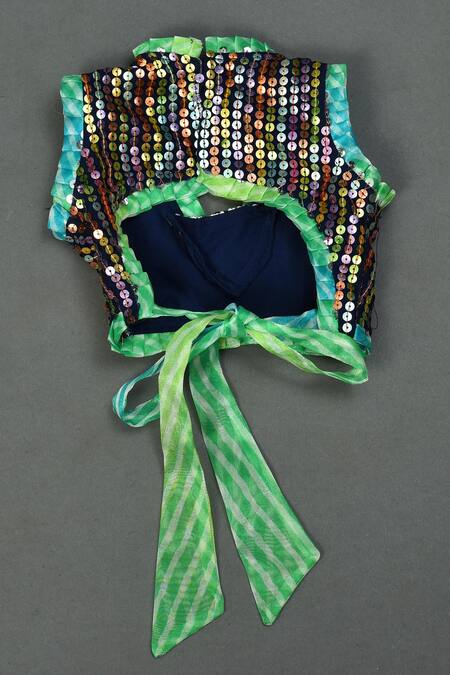 Buy_Maaikid_Green Organza, Linen Sequins Leheriya Print Lehenga And Top Set _Online_at_Aza_Fashions