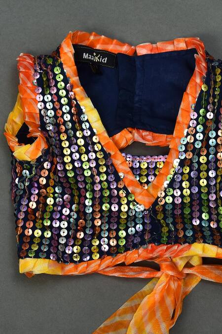 Buy_Maaikid_Black Organza Sequins Embroidered Blouse And Lehenga Set _Online_at_Aza_Fashions