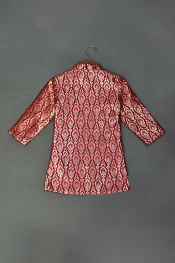 Buy_Maaikid_Maroon Brocade, Cotton, Silk Embroidery Sherwani And Dhoti Pant Set _Online_at_Aza_Fashions