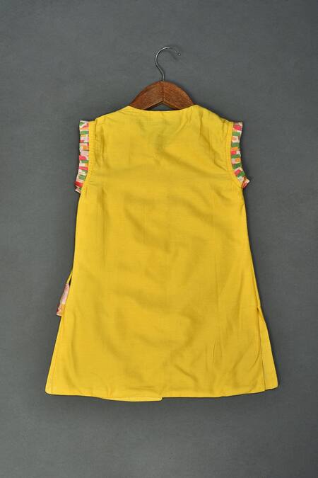 Buy_Maaikid_Yellow Cotton, Silk Embroidery Radha Embellished Kurta And Afghani Pant Set _Online_at_Aza_Fashions