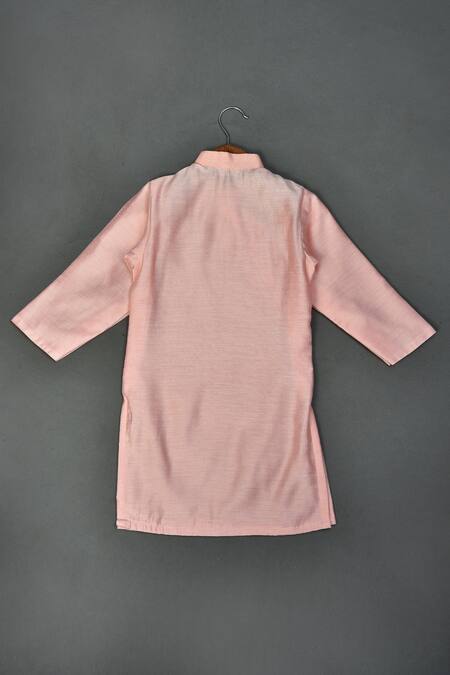 Shop_Maaikid_Pink Chanderi, Cotton Gota Patti Embellished Placket Kurta _at_Aza_Fashions