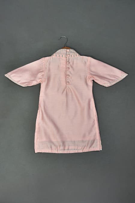 Buy_Maaikid_Pink Chanderi, Cotton Embroidery Kurta And Dhoti Pant Set _Online_at_Aza_Fashions