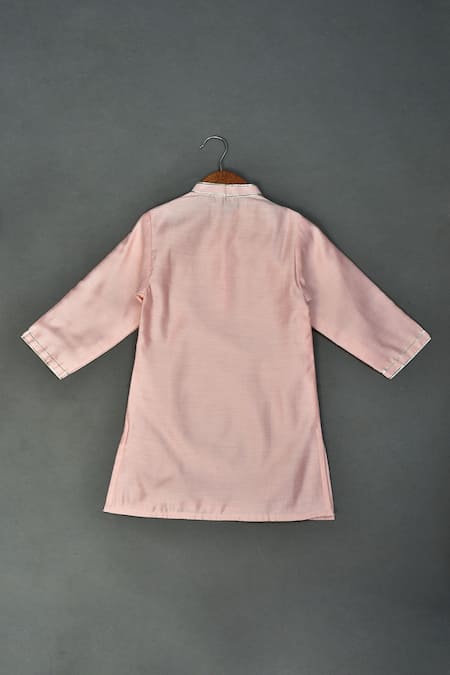 Maaikid_Pink Chanderi, Cotton Gota Patti, Piping Embellished Kurta And Pyjama Set _Online_at_Aza_Fashions