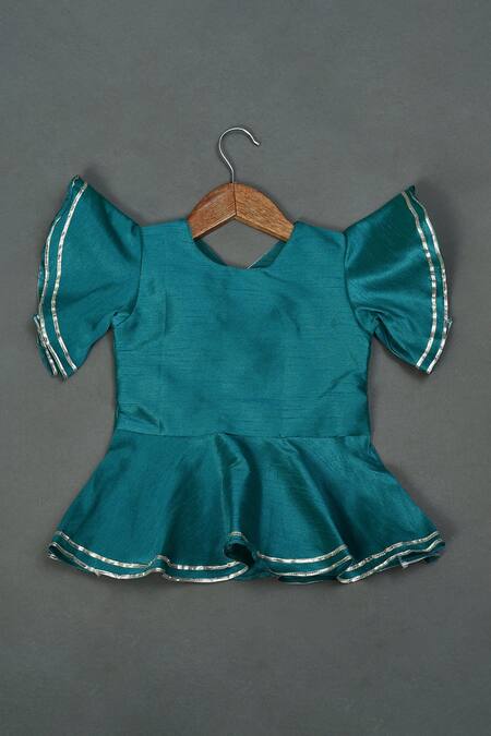 Buy_Maaikid_Green Silk, Cotton Embroidery Zardozi Peplum Top And Afghani Pant Set _Online_at_Aza_Fashions