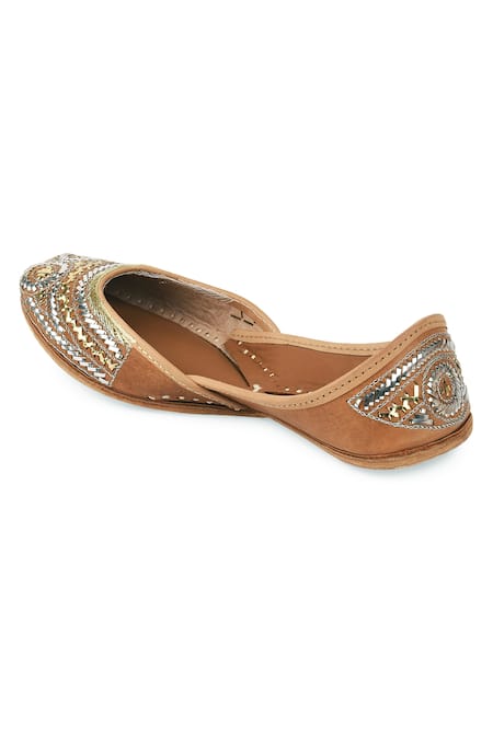 Shop_Jutti Express_Brown Heritage Zari Embroidered Juttis _Online_at_Aza_Fashions