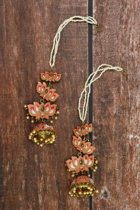 Shop_Naintara Bajaj_Multi Color Kundan Lotus Layered Jhumka Earrings_Online_at_Aza_Fashions
