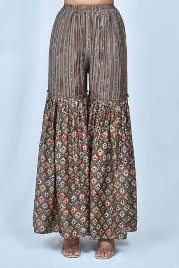 Samyukta Singhania_Multi Color Muslin, Silk Embroidery Round Floral Jaal Print Kurta And Sharara Set_Online_at_Aza_Fashions