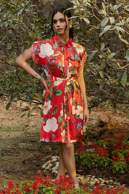 Divi by sonal khandelwal Wild Rose Print Short Shirt Dress 