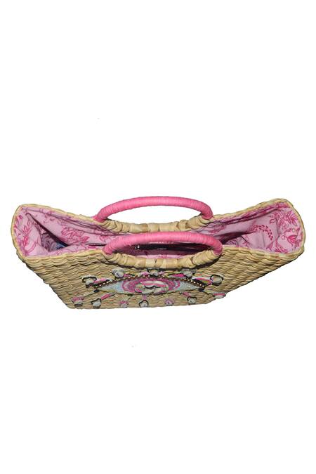 Buy_Ginn And Tonik_Beige Sequin Embellished Evil Eye Woven Beach Bag_Online_at_Aza_Fashions
