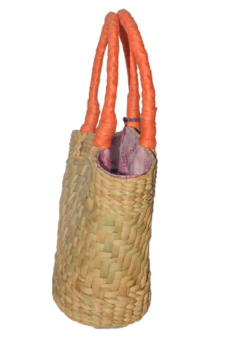 Ginn And Tonik_Beige Beads And Sequin Amour Basket Woven Beach Bag_at_Aza_Fashions