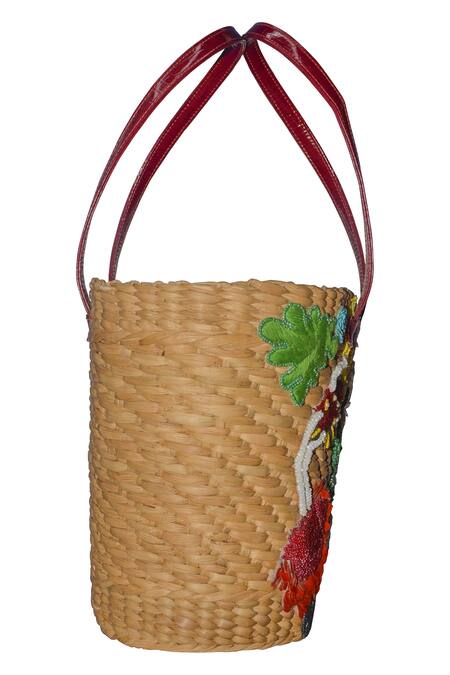 Shop_Ginn And Tonik_Beige Bead And Sequin Cockatoo Embellished Beach Bag_Online_at_Aza_Fashions