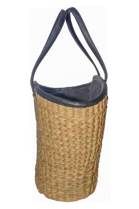 Shop_Ginn And Tonik_Beige Sequin And Beads Evil Eye Embellished Woven Beach Bag_Online_at_Aza_Fashions