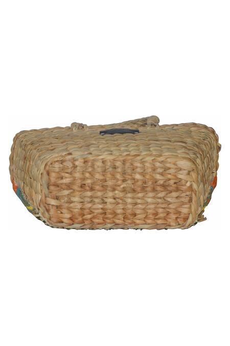 Shop_Ginn And Tonik_Beige 3d Beads Flamingo Embellished Woven Beach Bag_Online_at_Aza_Fashions