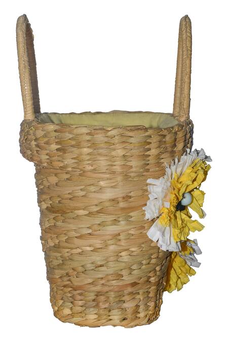 Ginn And Tonik_Beige Paper Raffia Flowers 3d Embellished Basket Woven Beach Bag_Online_at_Aza_Fashions