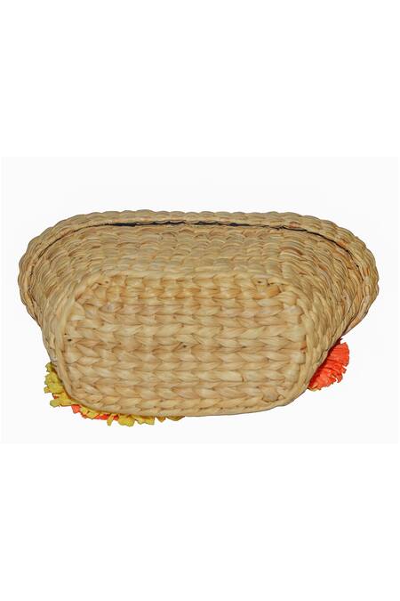 Buy_Ginn And Tonik_Beige Paper Raffia Flowers Embellished Basket Woven Beach Bag_Online_at_Aza_Fashions