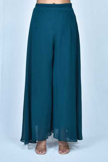 Samyukta Singhania_Green Georgette Sequins, Embroidery, Gota Patti Round Neck Anarkali Sharara Set_Online_at_Aza_Fashions