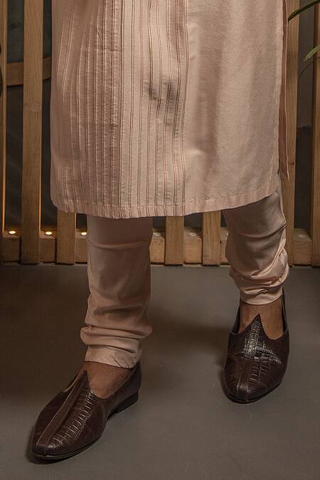 Darshika Menswear_Pink Cotton, Silk Embroidery Thread Bundi And Kurta Set _Online_at_Aza_Fashions