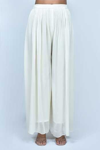 Samyukta Singhania_Cream Georgette Mirrors, Sequins, Embroidery Round Resham Anarkali Sharara Set_Online_at_Aza_Fashions