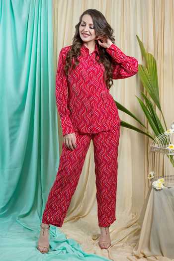 Buy_Seams Pret And Couture_Red Crepe Sequins Shawl Neck Aanya Cut Dana Embellished Shirt With Pant _Online_at_Aza_Fashions