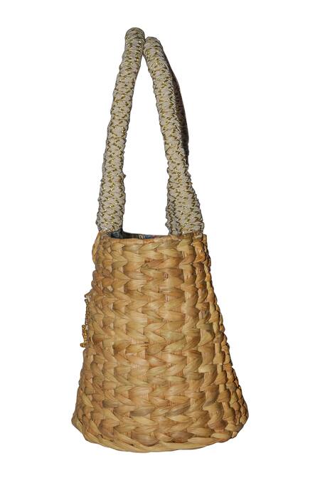 Ginn And Tonik_Beige Beads And Sequin Feliz Basket Woven Beach Bag_Online_at_Aza_Fashions