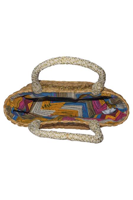 Buy_Ginn And Tonik_Beige Beads And Sequin Feliz Basket Woven Beach Bag_Online_at_Aza_Fashions