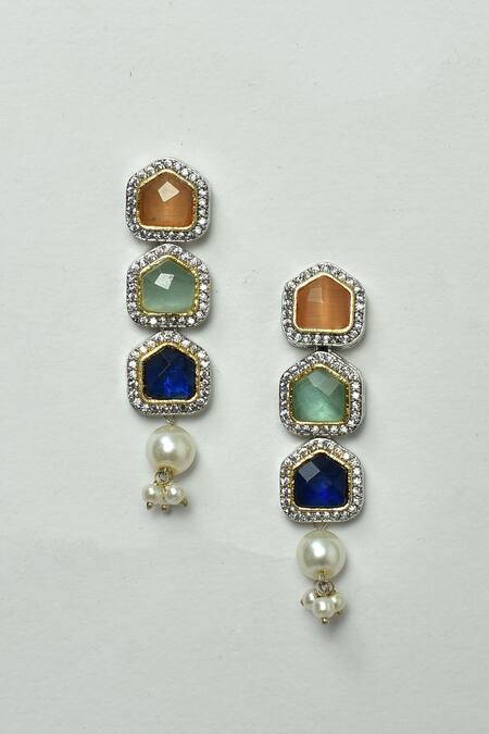 Naintara Bajaj_Gold Plated Jadau Kundan Navratna Stone Embellished Pendant Necklace Set_at_Aza_Fashions