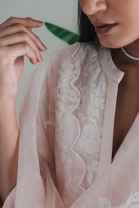 Buy_Shorshe Clothing_Pink Organza Hand Block Printed Stole_Online_at_Aza_Fashions