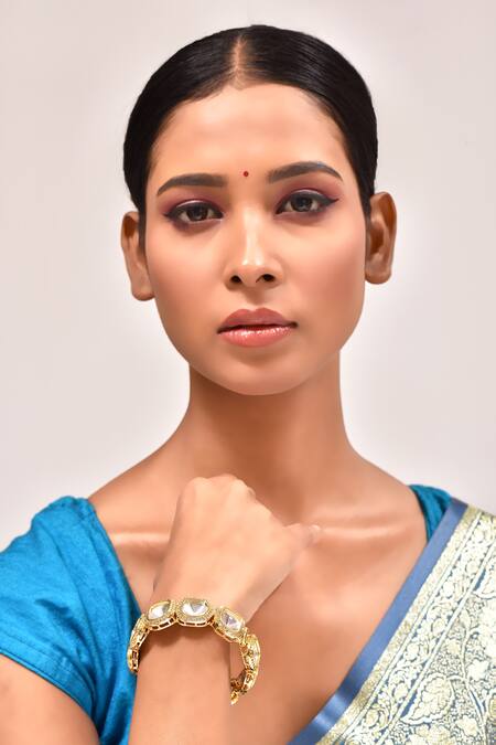 Buy_Zevar By Geeta_Gold Plated Diamonds, Stones Jadau Polki Cut Work Kada 