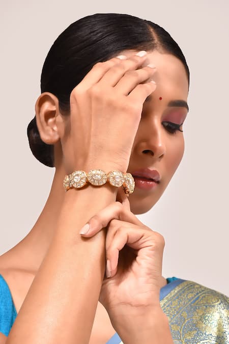 Buy_Zevar By Geeta_Gold Plated Diamonds, Crystals Kundan Brass Embellished Kada 