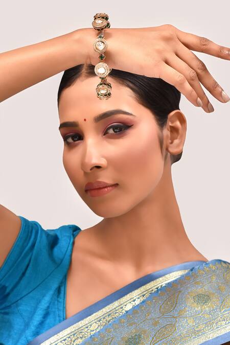 Buy_Zevar By Geeta_Gold Plated Crystals, Diamonds Embellished Pacheli Kada - Set Of 2 