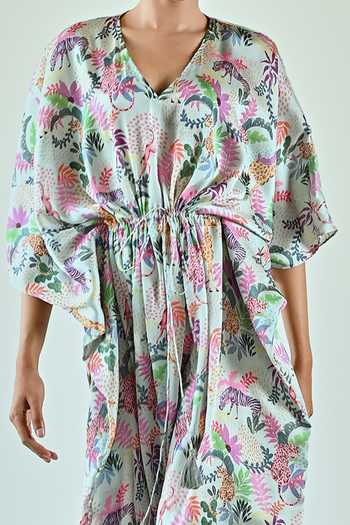 Buy_K-Anshika_Blue Satin V-neck Jingle Safari Print Dress _Online_at_Aza_Fashions
