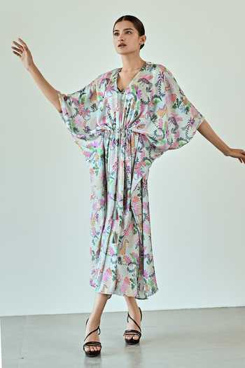 Shop_K-Anshika_Blue Satin V-neck Jingle Safari Print Dress _Online_at_Aza_Fashions
