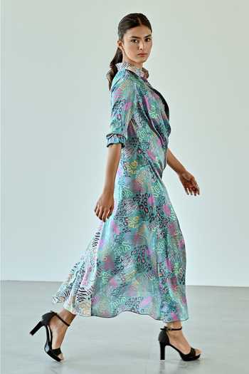 Buy_K-Anshika_Blue Satin Collared Botanical Print Wrap Dress _Online_at_Aza_Fashions
