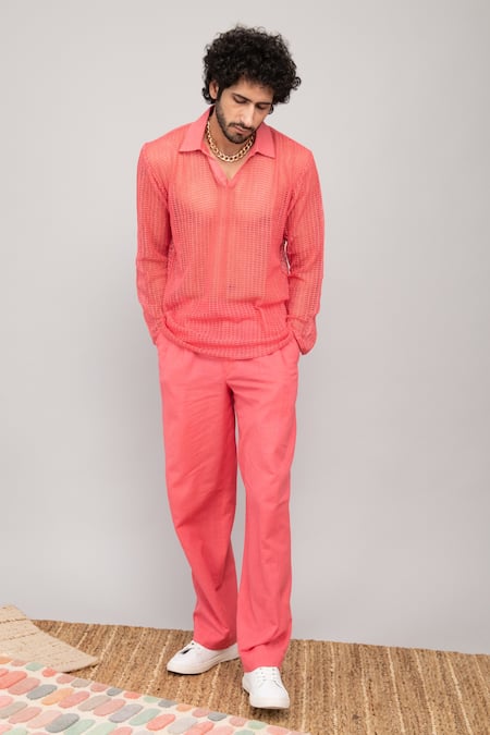 Kalakaari By Sagarika_Pink Cotton Hand Block Printed Jacket Pant Set _Online_at_Aza_Fashions