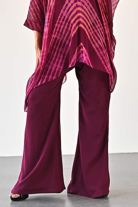 K-Anshika Wine Georgette Beads, Sequins High Neck Wave Pattern Top And Pant Set at Aza Fashions K-Anshika_Wine Georgette Beads, Sequins High Neck Wave Pattern Top And Pant Set _at_Aza_Fashions