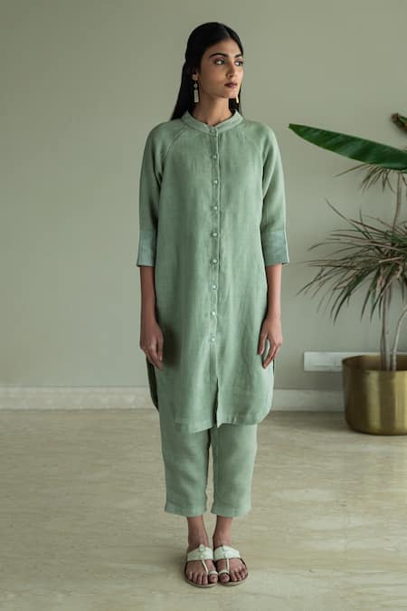 Shorshe Clothing Mandarin Collar Shirt Kurta & Pant Set 