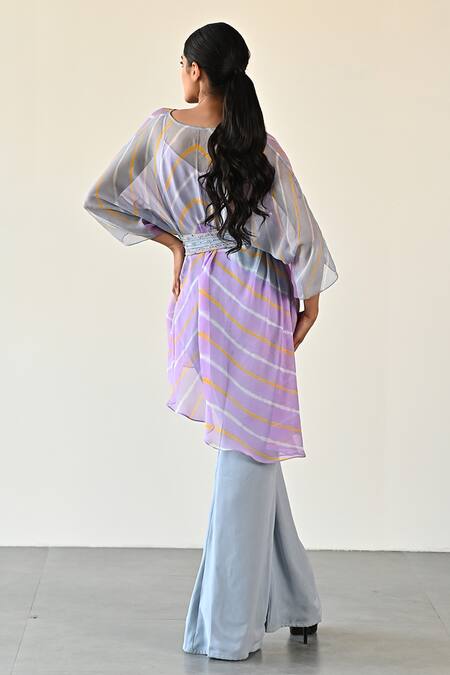 K-Anshika_Purple Georgette Beads, Sequins V-neck Chevron Pattern Top Pant Set _Online_at_Aza_Fashions