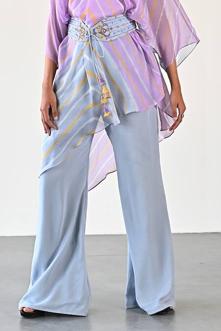 Buy_K-Anshika_Purple Georgette Beads, Sequins V-neck Chevron Pattern Top Pant Set 