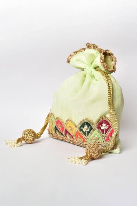 Shop_Samyukta Singhania_Green Embroidery Placement Potli_Online_at_Aza_Fashions