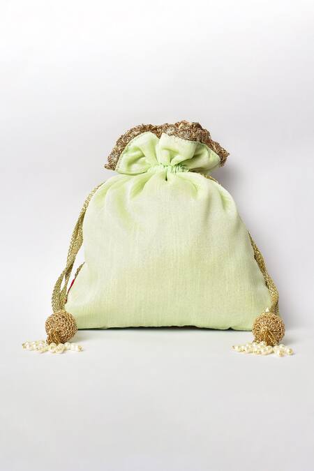 Samyukta Singhania_Green Embroidery Placement Potli_at_Aza_Fashions