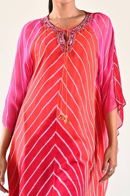 K-Anshika_Multi Color Georgette Beads, Sequins Keyhole Neck Chevron Pattern Dress _Online_at_Aza_Fashions