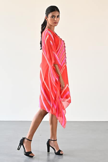 Buy K-Anshika Multi Color Georgette Beads, Sequins Keyhole Neck Embellished Stripe Dress Online at Aza Fashions Buy_K-Anshika_Multi Color Georgette Beads, Sequins Keyhole Neck Embellished Stripe Dress _Online_at_Aza_Fashions