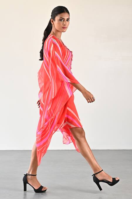 Shop K-Anshika Multi Color Georgette Beads, Sequins Keyhole Neck Embellished Stripe Dress Online at Aza Fashions Shop_K-Anshika_Multi Color Georgette Beads, Sequins Keyhole Neck Embellished Stripe Dress _Online_at_Aza_Fashions