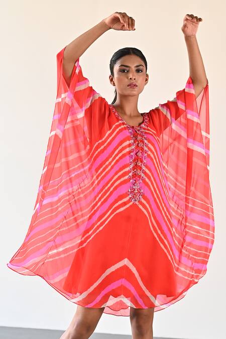 K-Anshika Multi Color Georgette Beads, Sequins Keyhole Neck Embellished Stripe Dress at Aza Fashions K-Anshika_Multi Color Georgette Beads, Sequins Keyhole Neck Embellished Stripe Dress _at_Aza_Fashions