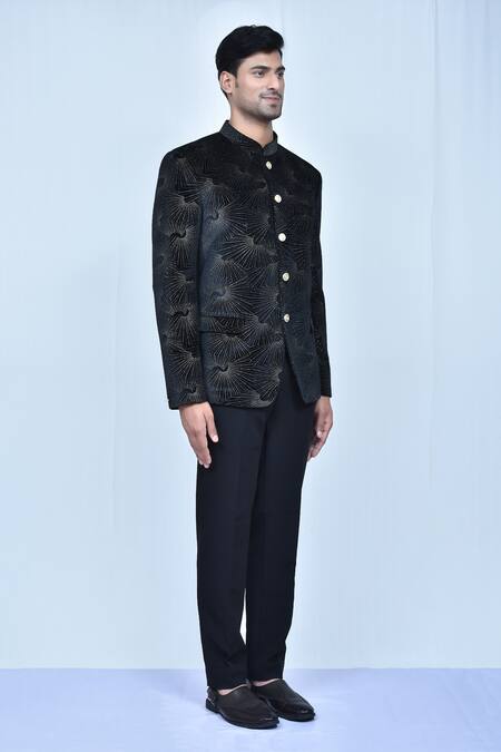 Buy Black Prince Coat Velvet Embroidery Sequin Set For Men by Arihant Rai Sinha Online at Aza Fashions