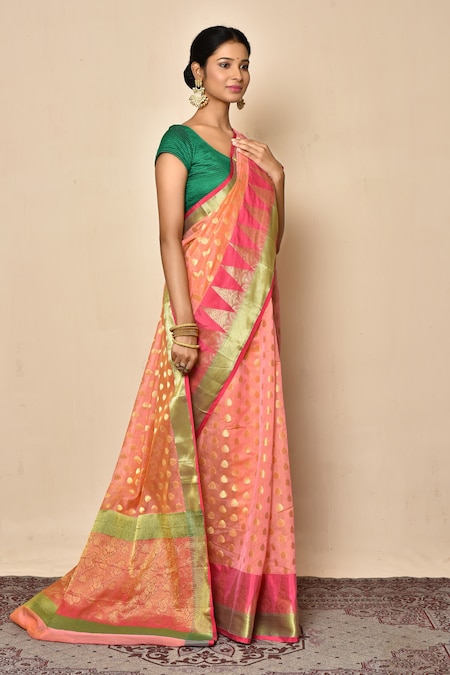 Whiskey Gold Zari Woven Chanderi Banarasi Saree – MySilkLove